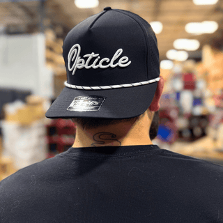 Opticle Black and White Snapback Hat with White and Black Piping