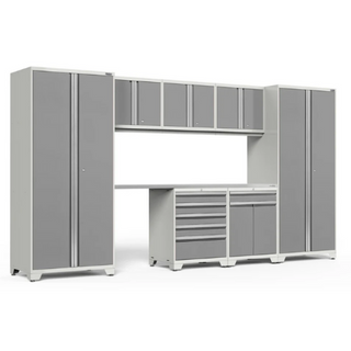 NEWAGE Pro Series 8 Piece Cabinet Set with Wall, Tool Drawer, Multi-Function Cabinet, Lockers and 84 in. Worktop