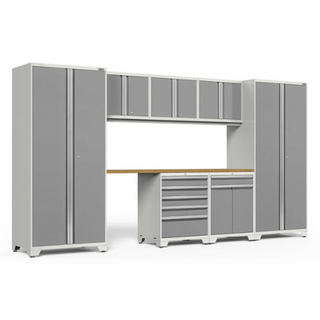 NEWAGE Pro Series 8 Piece Cabinet Set with Wall, Tool Drawer, Multi-Function Cabinet, Lockers and 84 in. Worktop