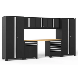 NEWAGE Pro Series 8 Piece Cabinet Set with Wall, Tool Drawer, Multi-Function Cabinet, Lockers and 84 in. Worktop