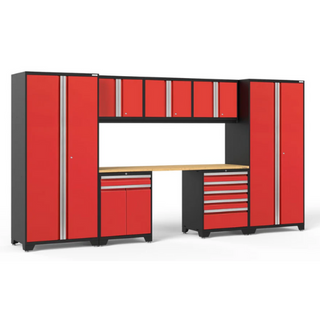 NEWAGE Pro Series 8 Piece Cabinet Set with Wall, Tool Drawer, Multi-Function Cabinet, Lockers and 84 in. Worktop
