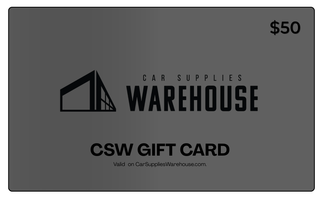 Car Supplies Warehouse gift card with a $50 value on a gray background
