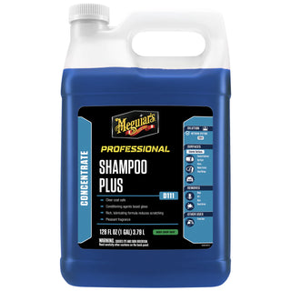 Blue bottle of Meguiar's Professional Shampoo Plus on a white background