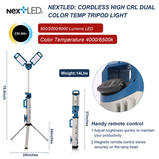 NextLED | Ultimate Tripod Work Light - Portable, Remote Control & Dual Power