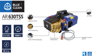 AR | Blue Clean AR630TSS-1900 PSI Pressure Washer With Total Stop System
