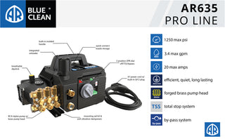AR Blue Clean | AR635-WOGW High-Flow Professional Pressure Washer | 3.4 GPM, 1250 PSI