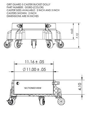 Grit Guard 5-Caster Bucket Dolly Dimensions
